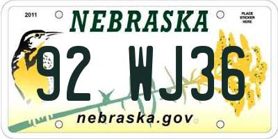 NE license plate 92WJ36