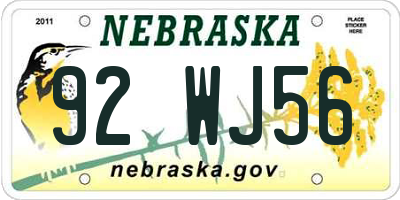NE license plate 92WJ56