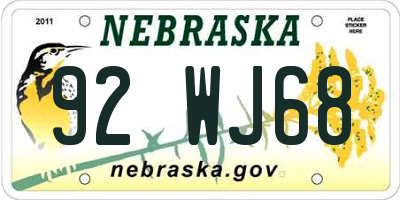 NE license plate 92WJ68