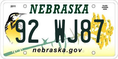 NE license plate 92WJ87