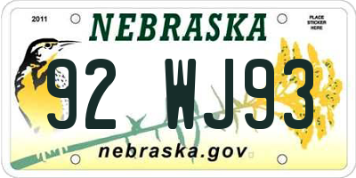 NE license plate 92WJ93