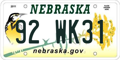NE license plate 92WK31