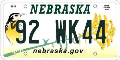 NE license plate 92WK44