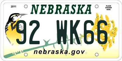 NE license plate 92WK66