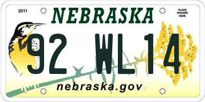 NE license plate 92WL14