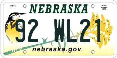 NE license plate 92WL21