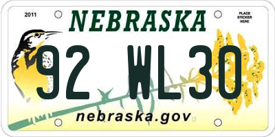 NE license plate 92WL30