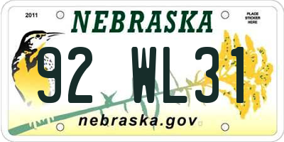 NE license plate 92WL31