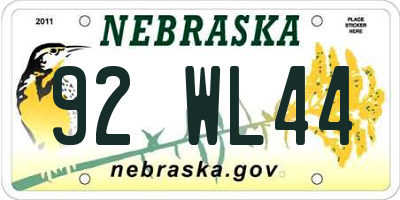 NE license plate 92WL44