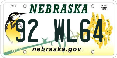 NE license plate 92WL64