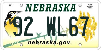 NE license plate 92WL67