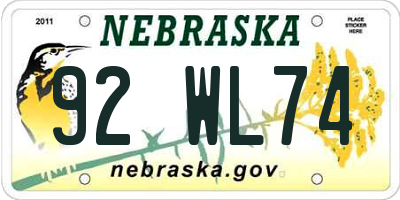 NE license plate 92WL74