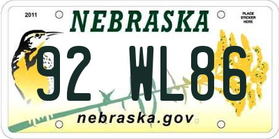 NE license plate 92WL86