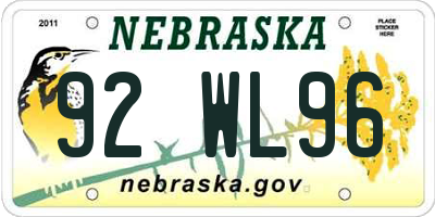 NE license plate 92WL96