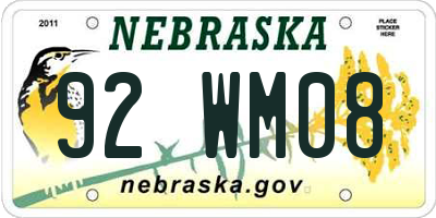 NE license plate 92WM08
