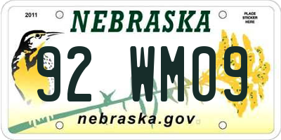 NE license plate 92WM09