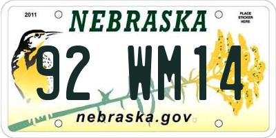 NE license plate 92WM14