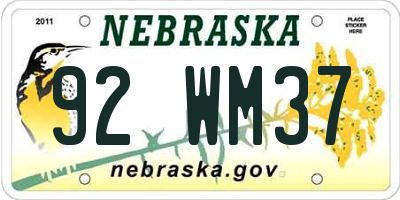 NE license plate 92WM37