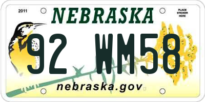 NE license plate 92WM58