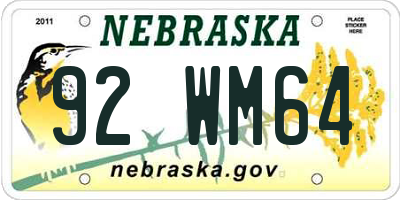 NE license plate 92WM64