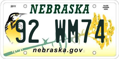 NE license plate 92WM74