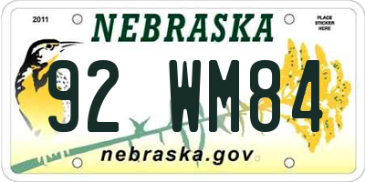 NE license plate 92WM84