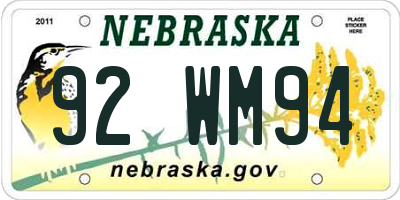 NE license plate 92WM94