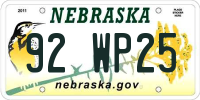 NE license plate 92WP25