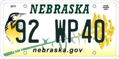 NE license plate 92WP40