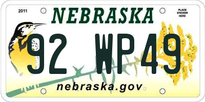 NE license plate 92WP49