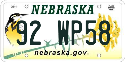 NE license plate 92WP58