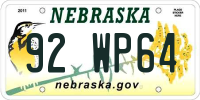 NE license plate 92WP64