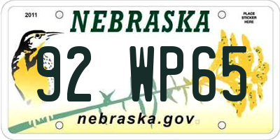 NE license plate 92WP65