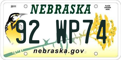 NE license plate 92WP74