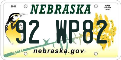 NE license plate 92WP82