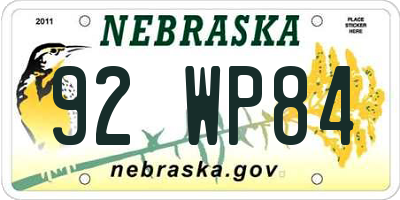 NE license plate 92WP84