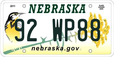 NE license plate 92WP88