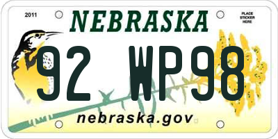 NE license plate 92WP98
