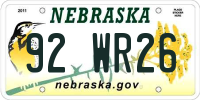 NE license plate 92WR26