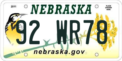 NE license plate 92WR78