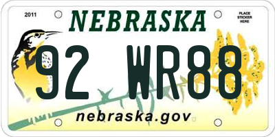 NE license plate 92WR88