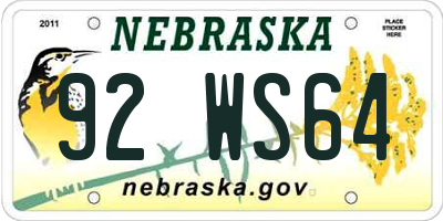 NE license plate 92WS64
