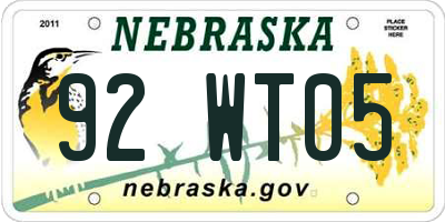 NE license plate 92WT05