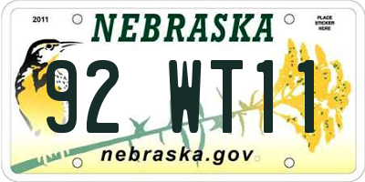 NE license plate 92WT11