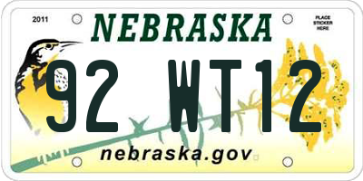 NE license plate 92WT12