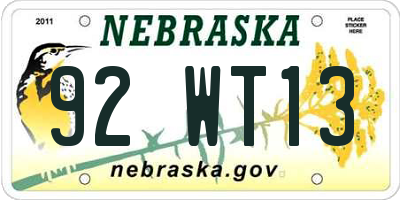 NE license plate 92WT13
