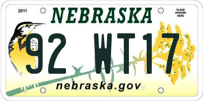 NE license plate 92WT17