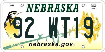 NE license plate 92WT19