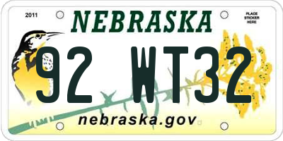 NE license plate 92WT32