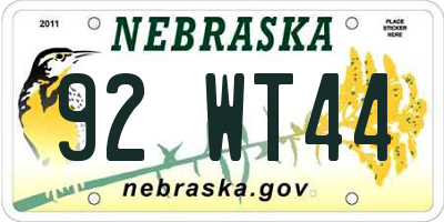 NE license plate 92WT44